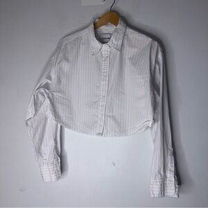 aritzia sunday best Cropped Long Sleeve Collar Button Down White Lavender Stripe